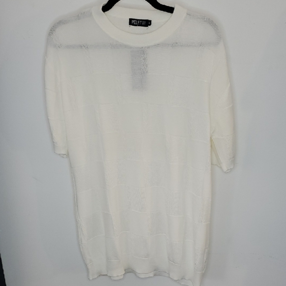 Peletti White Knit Sweater With Light Squares